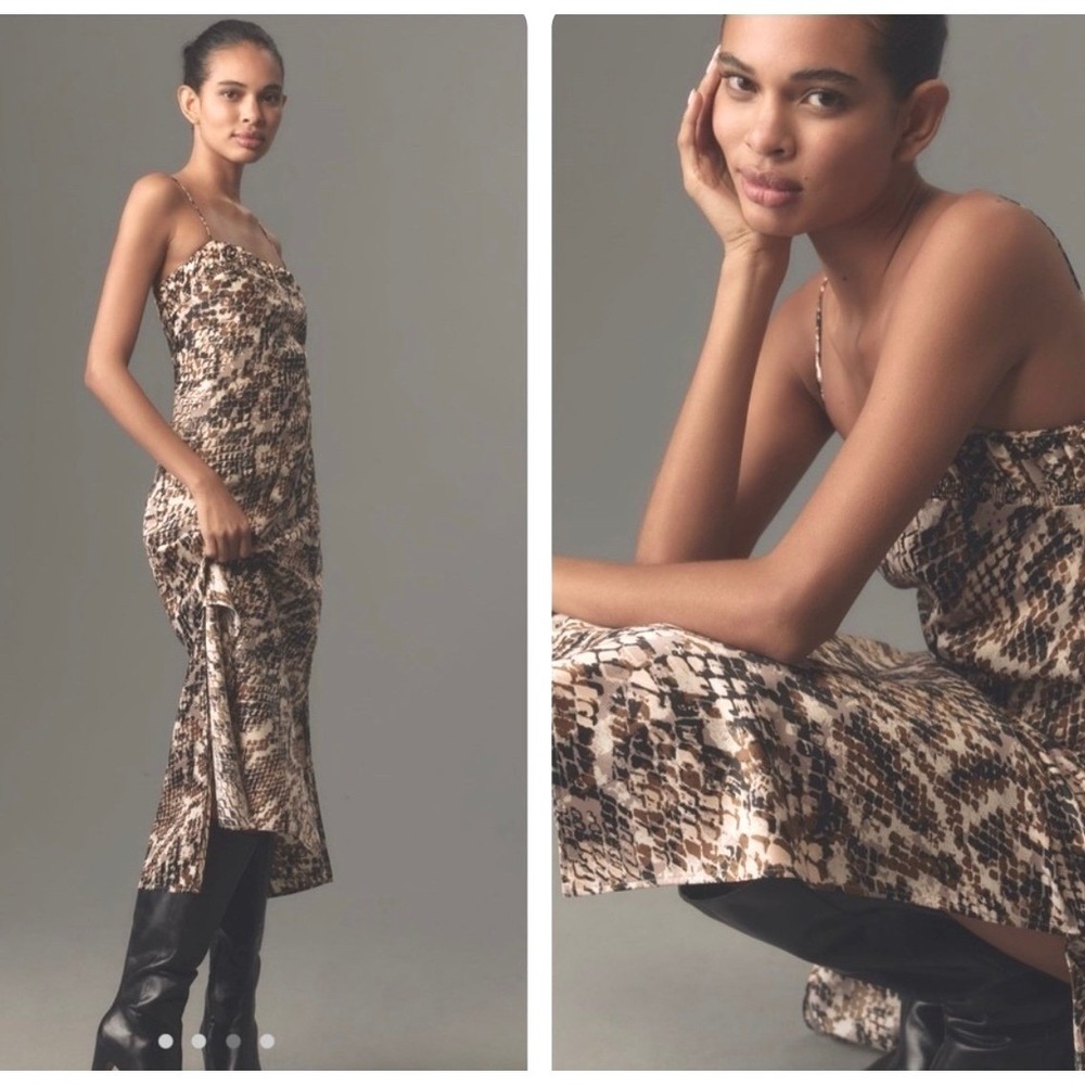 Anthropologie‎ Snakeskin Print Maxi Dress Spaghetti Strap Cocktail Sexy Party XS